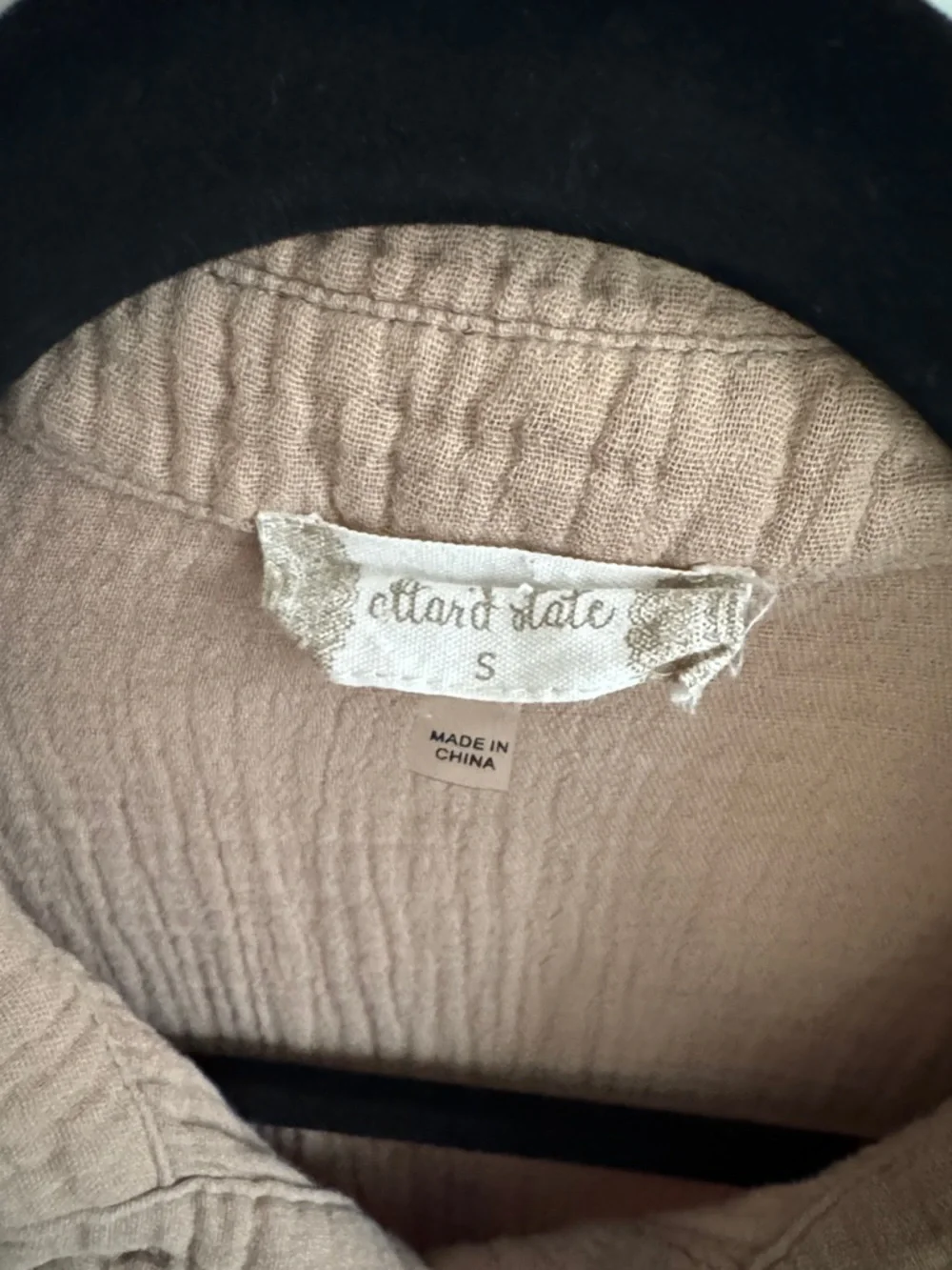 Altar’d State Gauze Cotton Peplum Top Size S Button Front Taupe - Picture 2 of 7